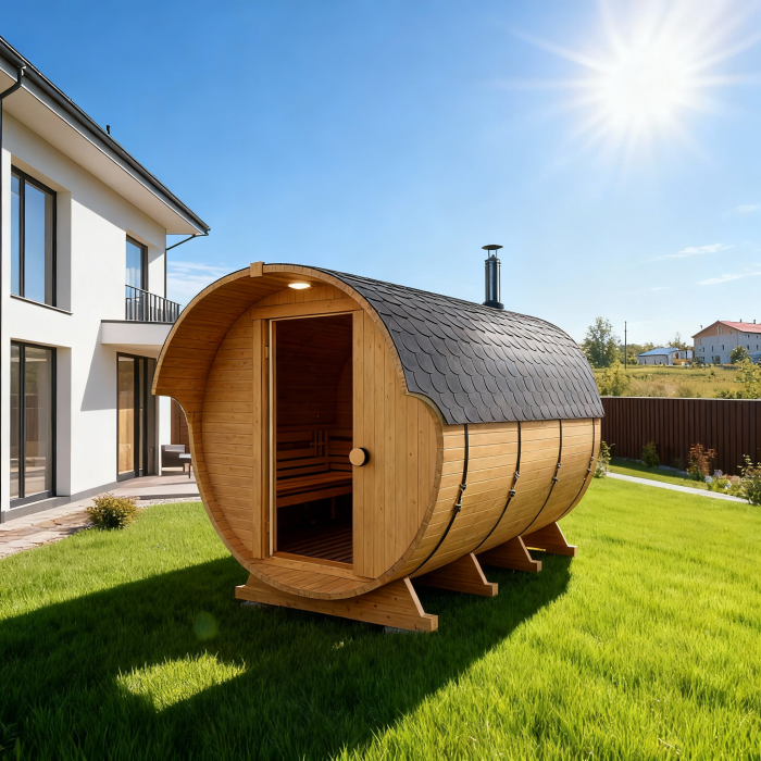 “Oblo Barrel Sauna“ 3.0 m — Outdoor Wooden Sauna (4–6 persons)